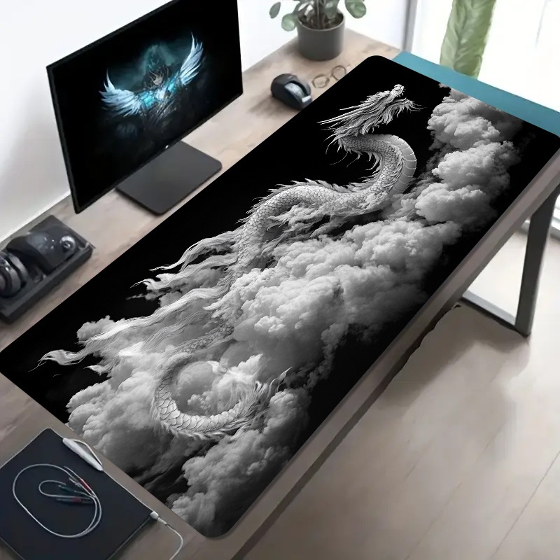 Desk Setup With Laptop - Zwart-witte Dragon Gaming Muismat Grote Antislip