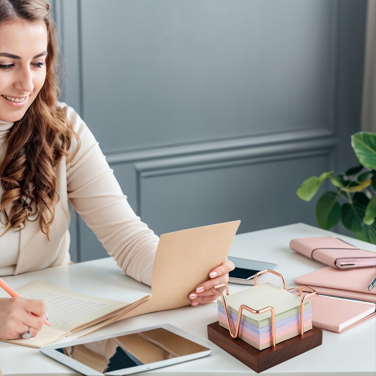 Sticky Memo Holder - Beste van 2026 Houten Kleefbriefjeshouder, 3