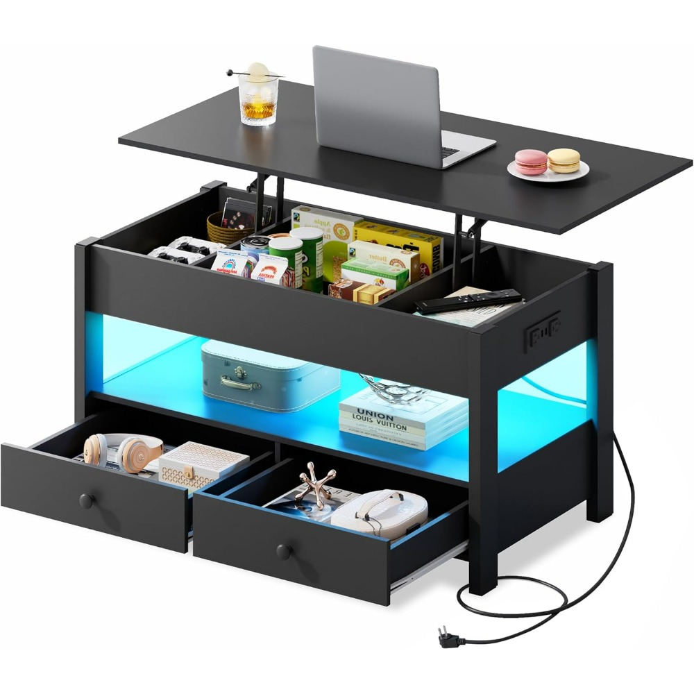 Desk Drawer Unit - WLIVE Zwarte Lift-Top Salontafel met 2