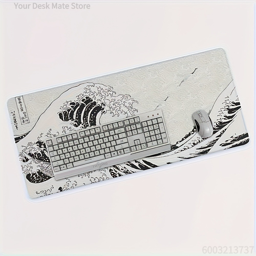 Desk Setup With Laptop - Zwart-witte Wave Art XXL bureaumat |