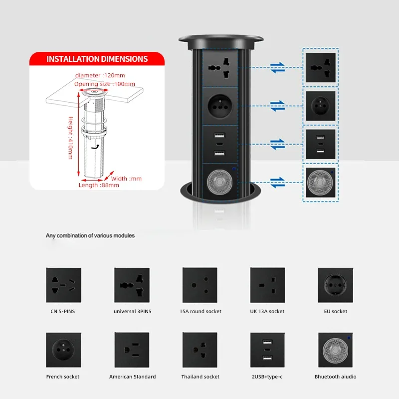 Desk Setup Speakers - Gemotoriseerde Pop-up Toren Socket Draadloze Oplader