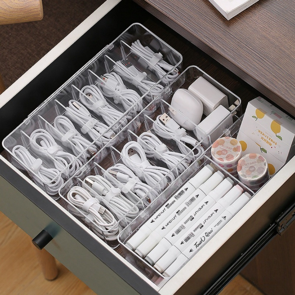Desk Drawer Unit - Multifunctionele kabelorganizer, transparante opbergdoos met kabelbinders