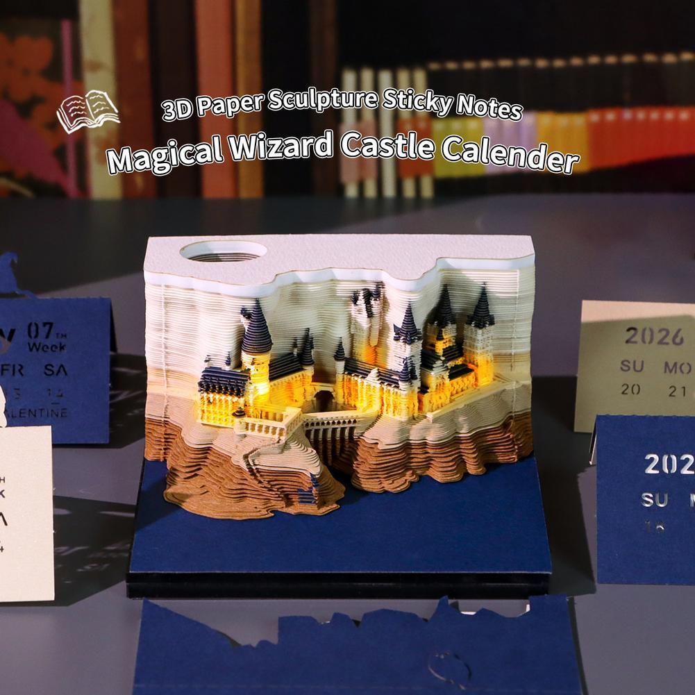 Sticky Memo Holder - Mystieke 3D bureaukalender pop-up kasteel maandelijkse
