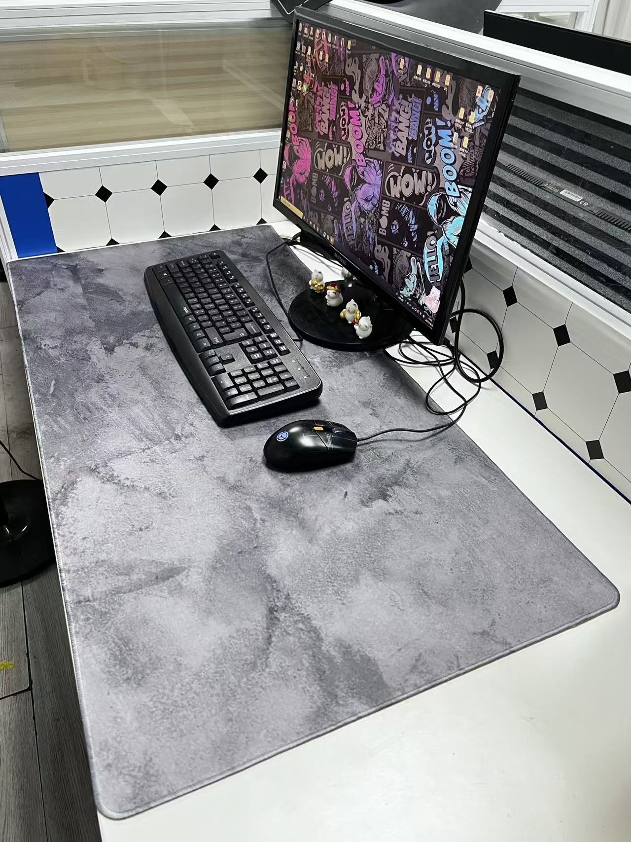 Desk Setup Grey - Grijs Marmer Grote Muismat Muismatten Grote