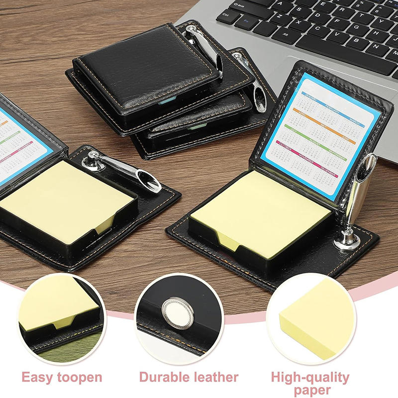 Sticky Memo Holder - PU Lederen Memoblok met Klevende Notitiehouder,