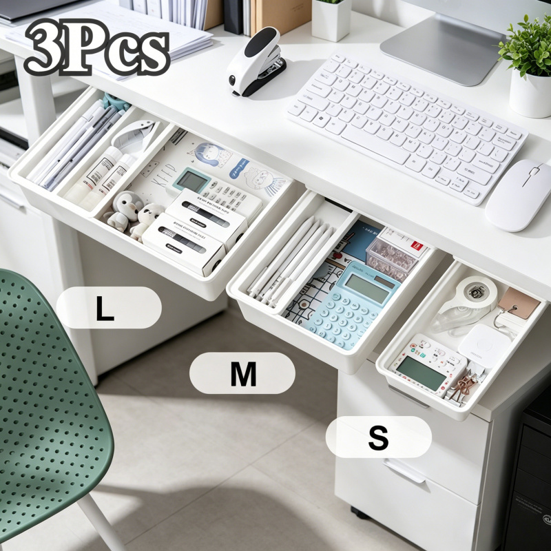 Desk Drawer Unit - Verborgen opbergdoos Bureau-opberglade Zelfklevende plastic tafelopberghouder