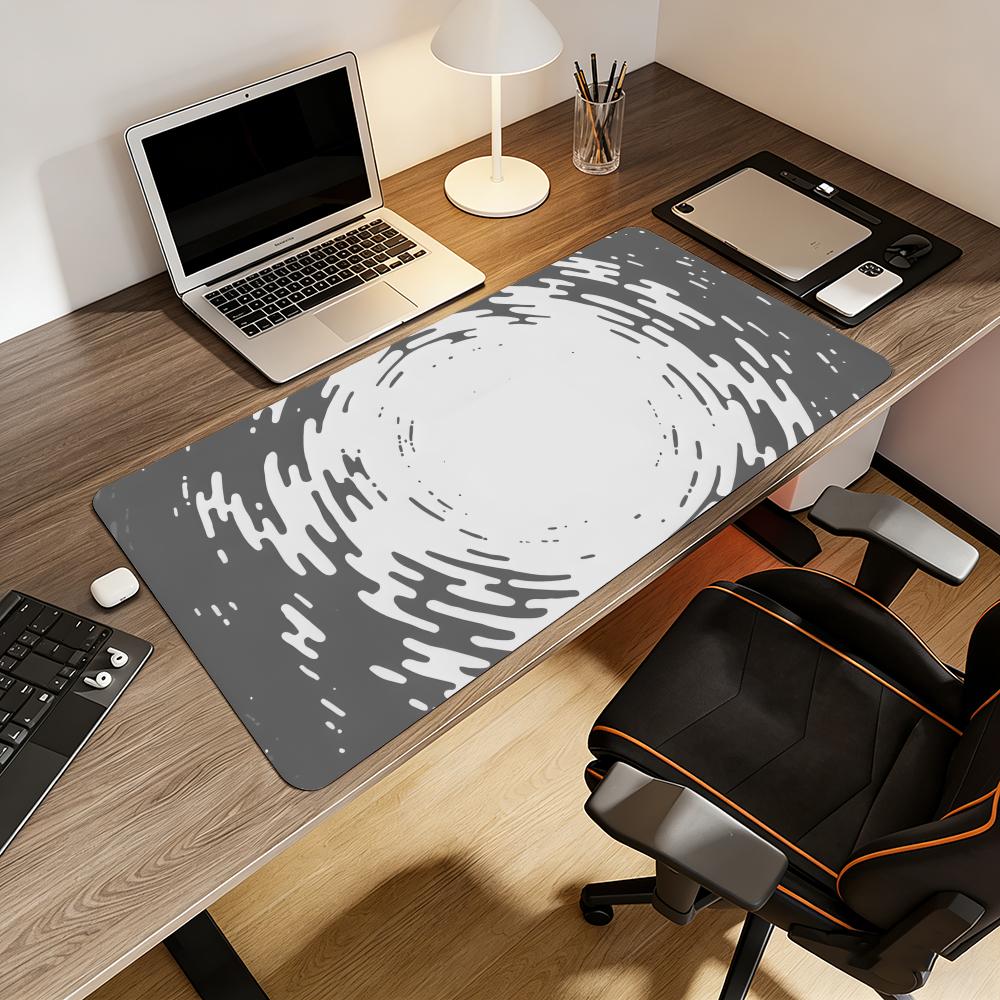Desk Setup Grey - Grijze ronde geribbelde vloeistoftextuur print muismat