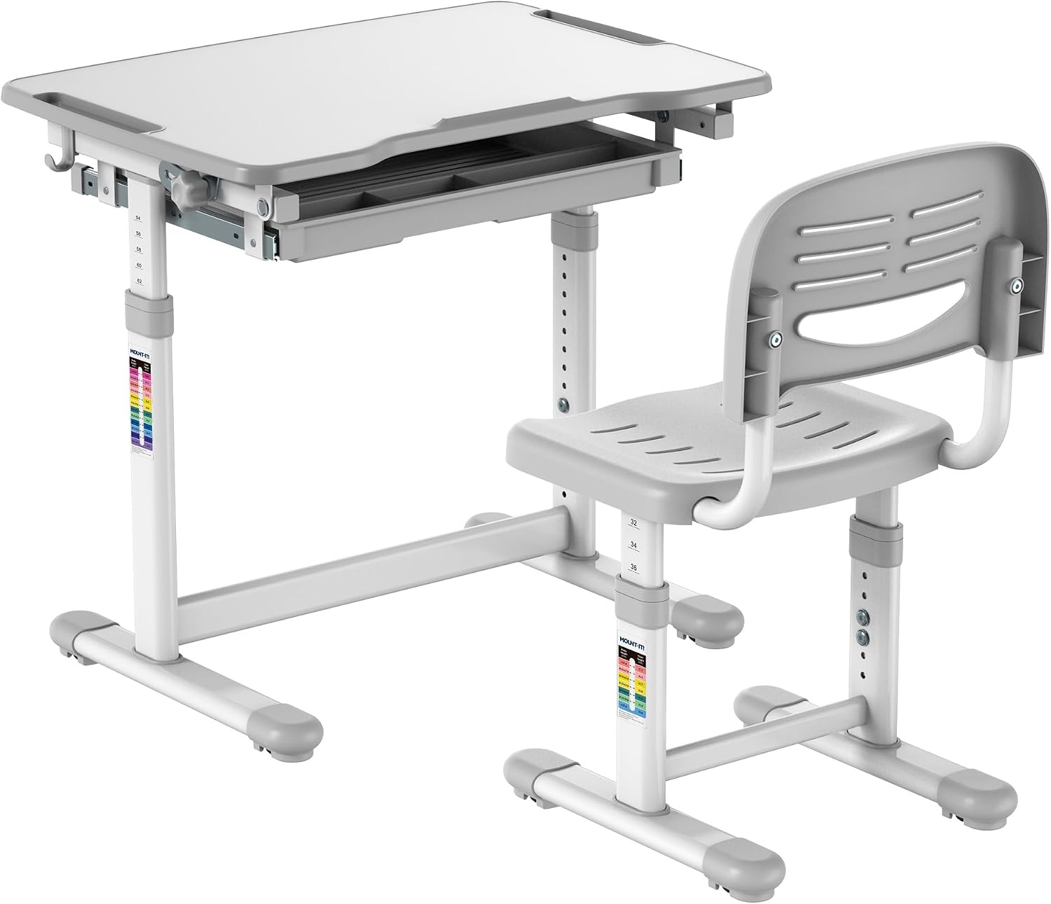 Desk Setup Grey - Kinderbureau en stoelenset, in hoogte verstelbaar