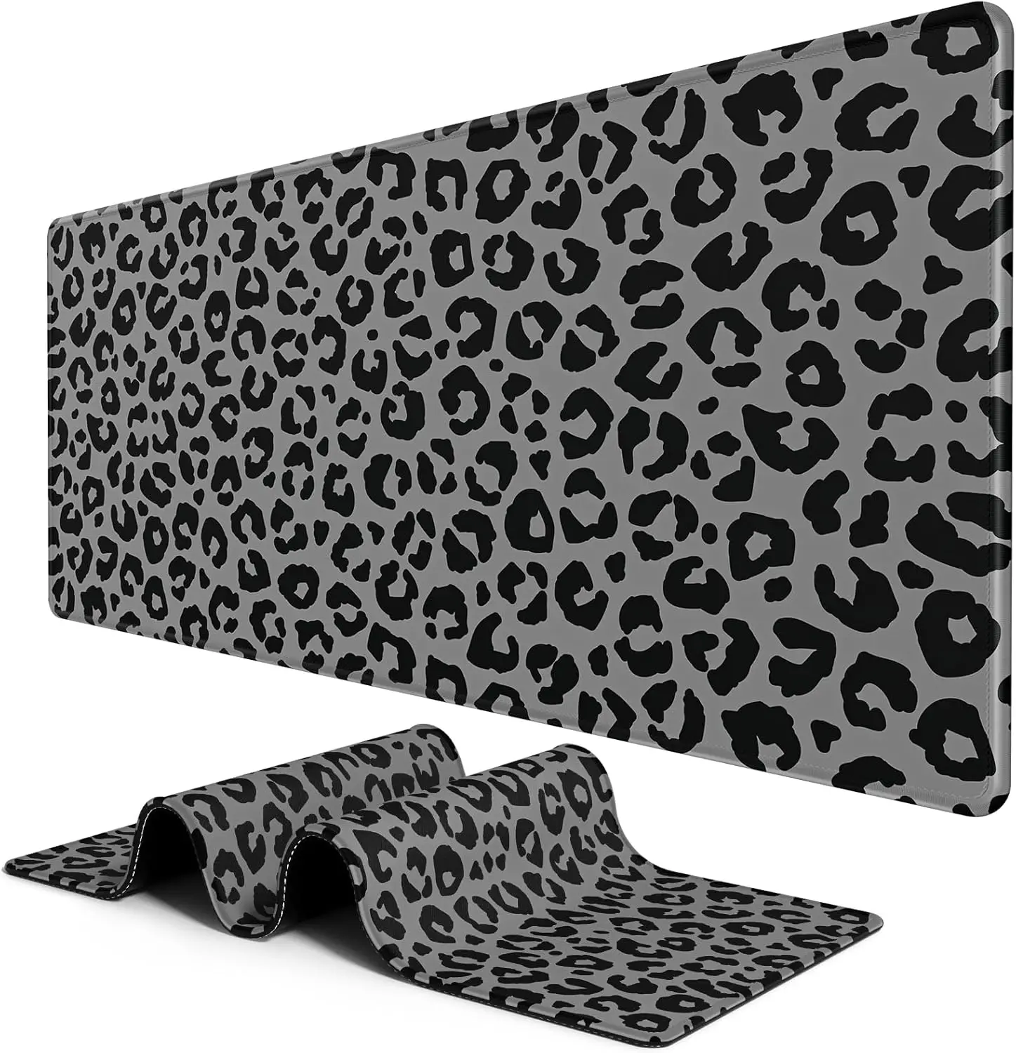 Desk Setup With Laptop - Stijlvolle grijs-zwarte luipaardprint grote muismat antislip