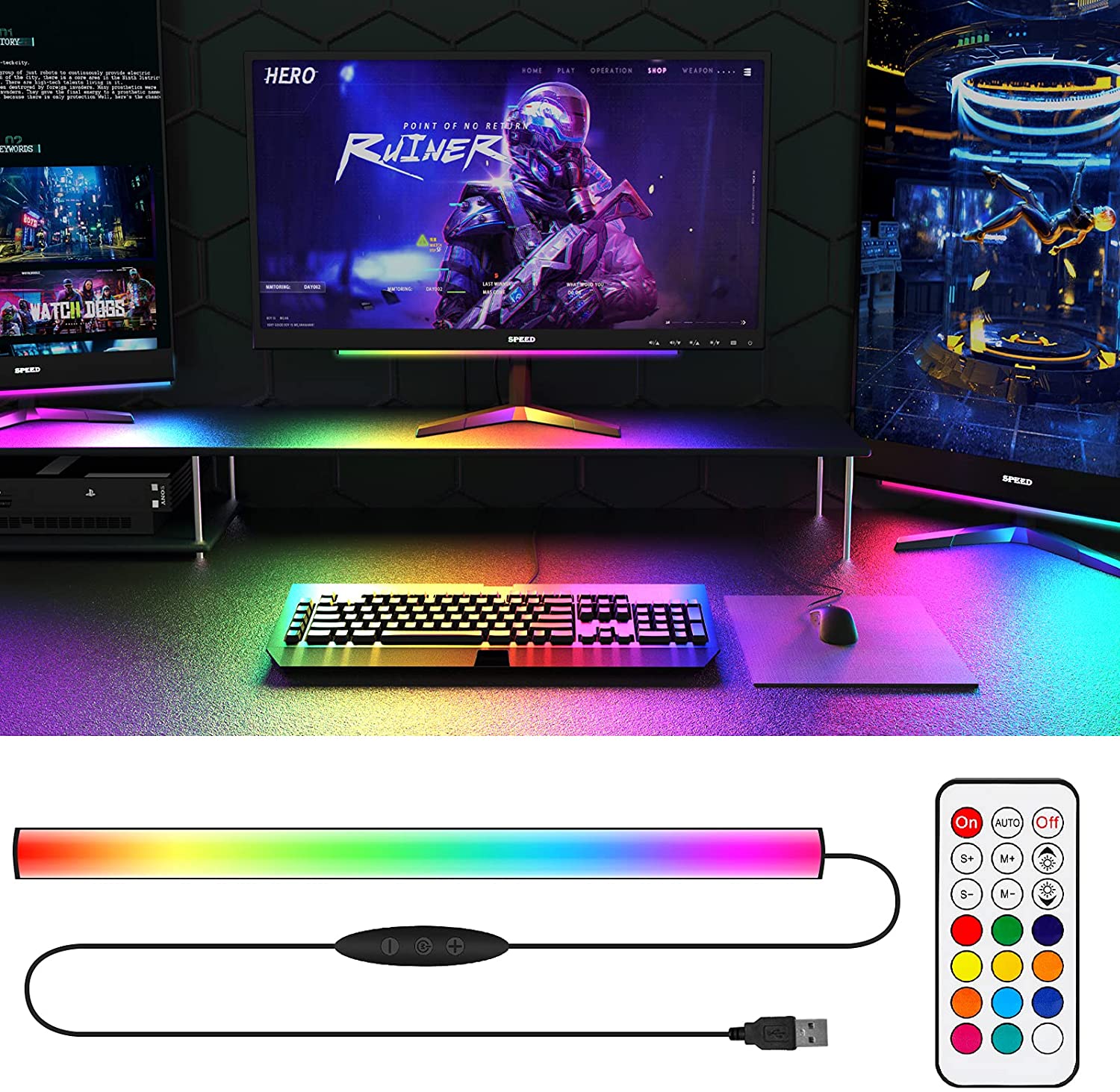 Desk Room Setup - Onder monitor lichtbalk RGB Dreamcolor Ambient
