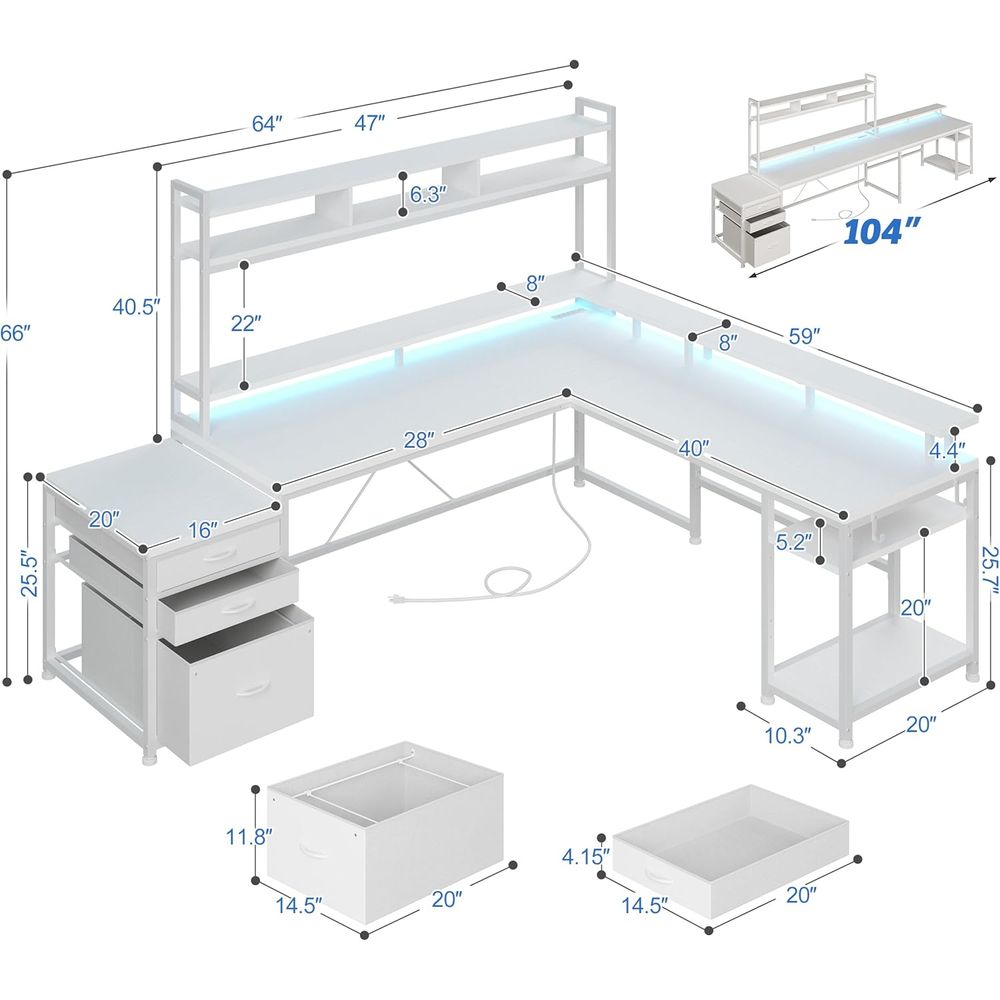 104-inch L-vormig bureau voor  - Desk Setup No Monitor recensie en prijs
