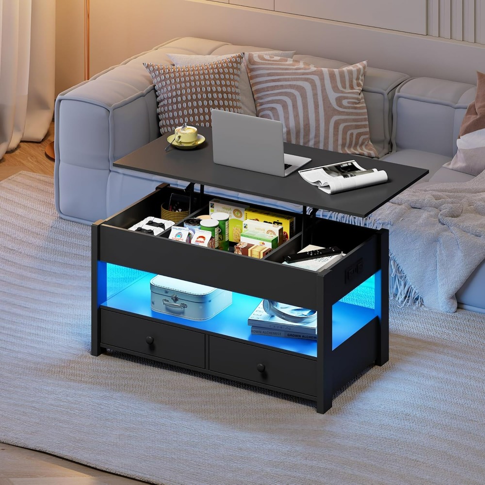 WLIVE Zwarte Lift-Top Salontaf - Desk Drawer Unit recensie en prijs