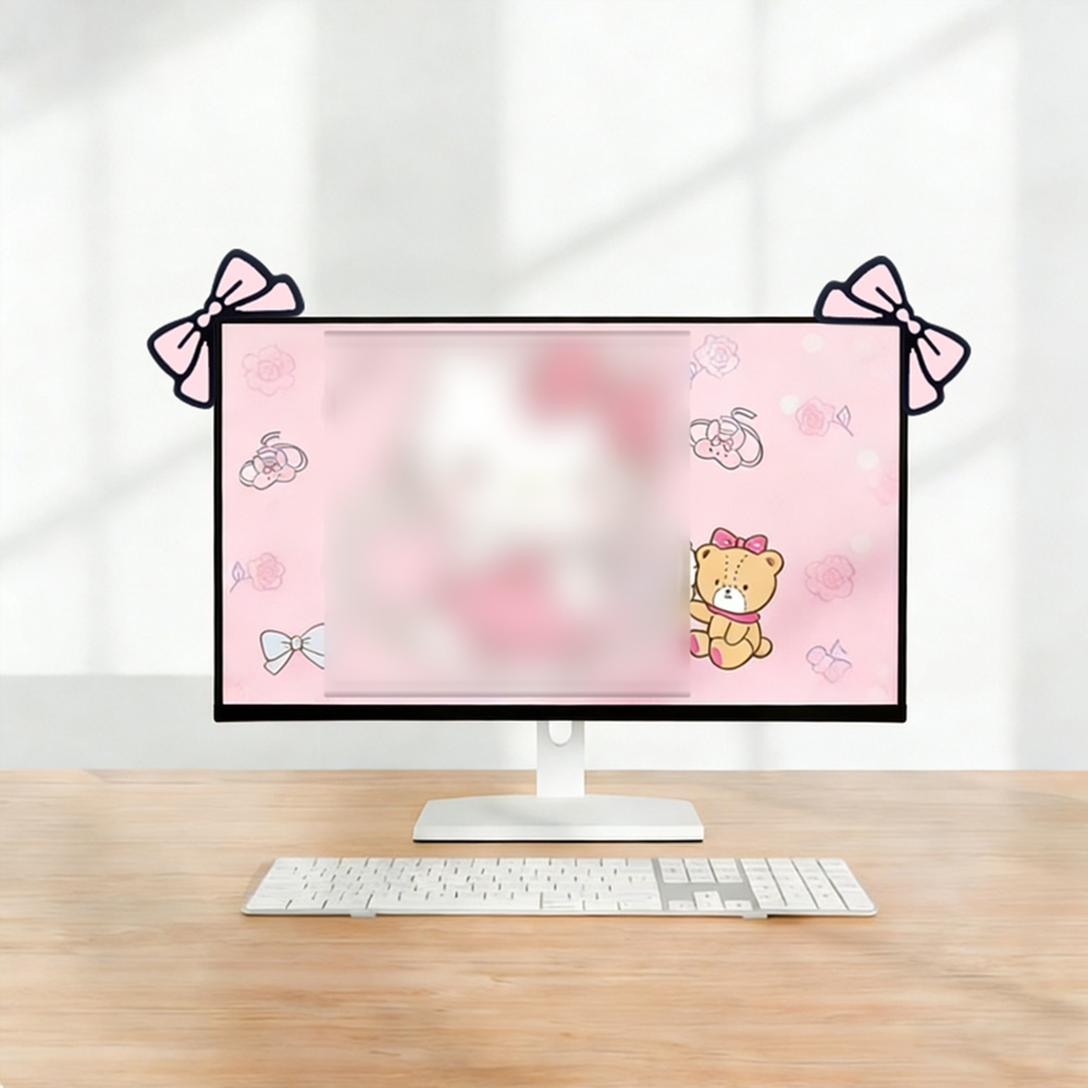 Schattige roze strik monitorde - Desk Setup No Monitor recensie en prijs