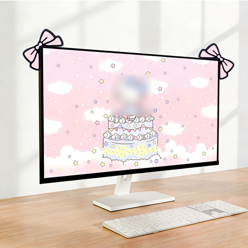 Schattige roze strik monitorde - Desk Setup No Monitor recensie en prijs